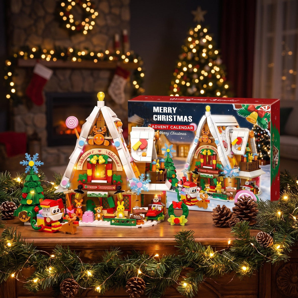 Christmas Snow House Brick Advent Calendar with Light, 898 Pieces