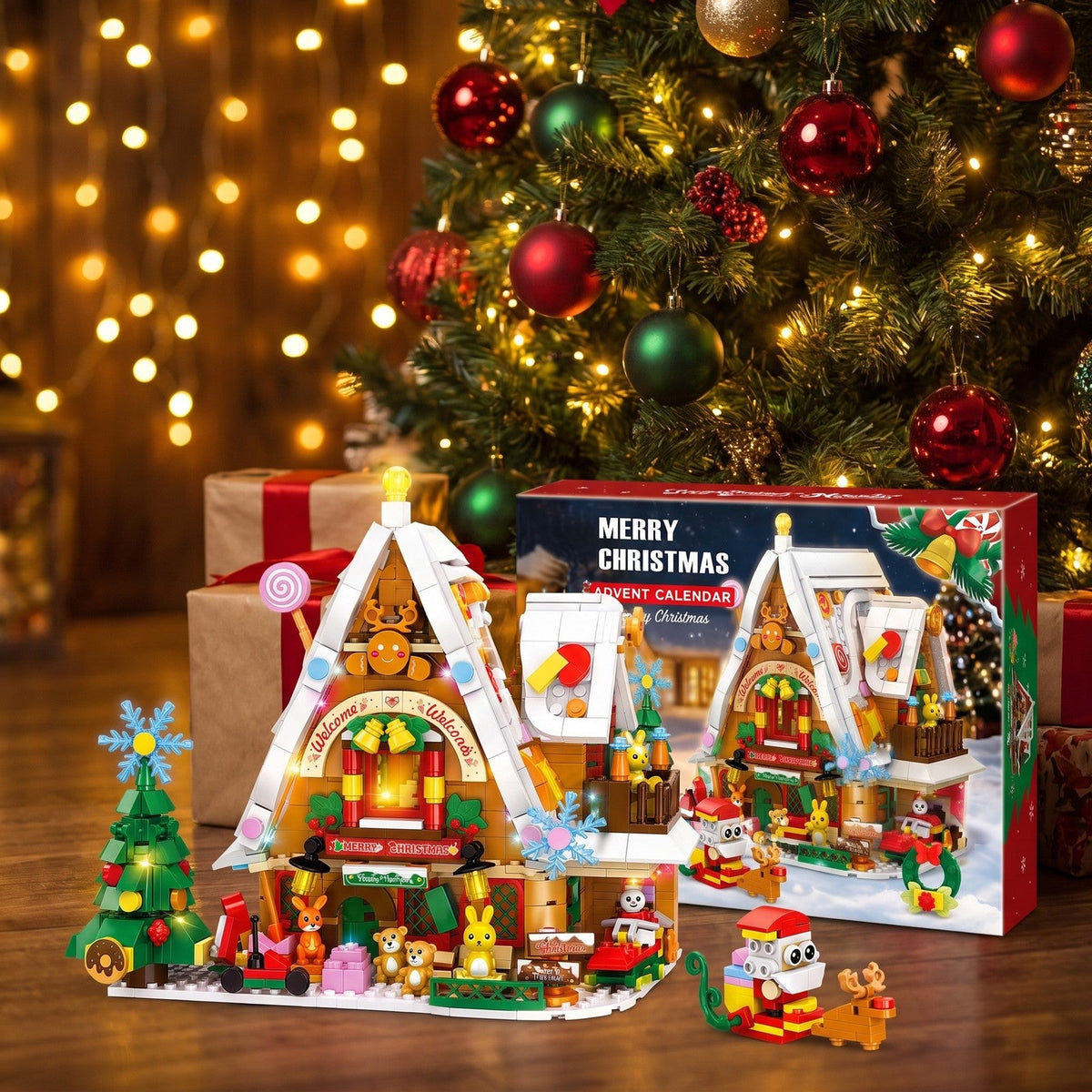 Christmas Snow House Brick Advent Calendar with Light, 898 Pieces