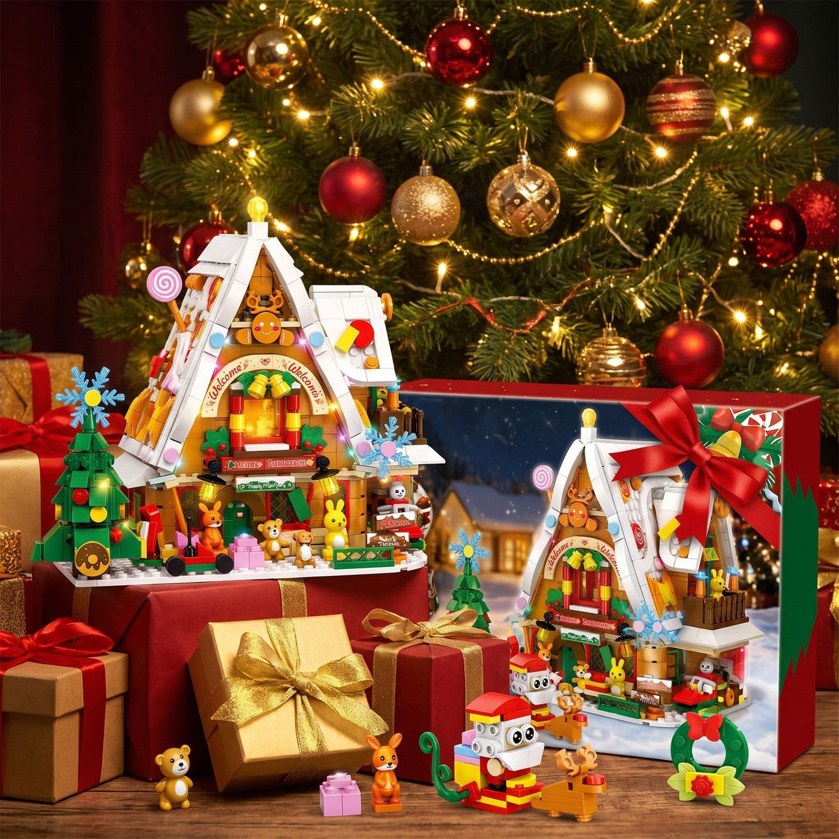 Christmas Snow House Brick Advent Calendar with Light, 898 Pieces