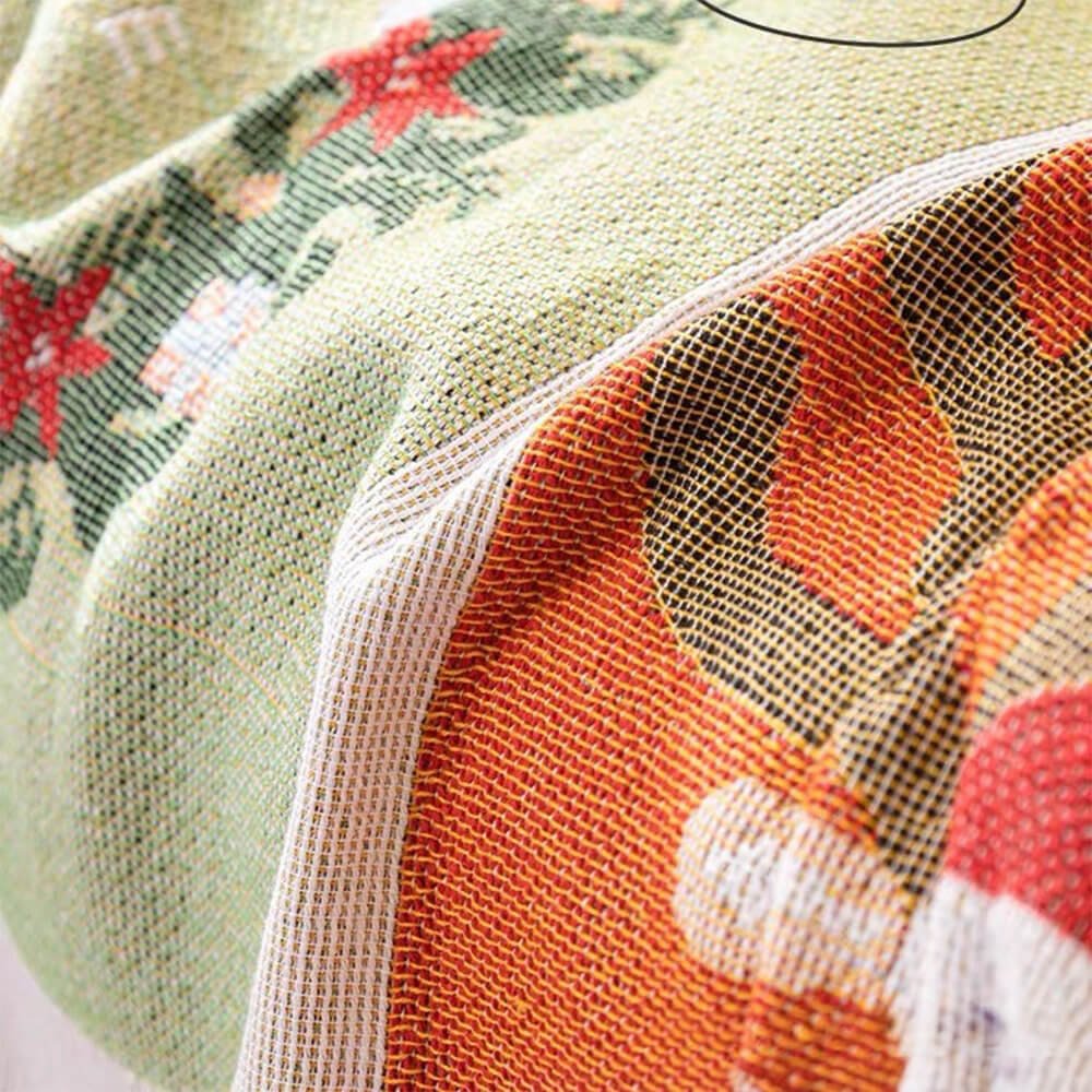 Christmas Sofa Throw Blanket with Tassels, Washable Polyester-Cotton Festive Holiday Motif Design
