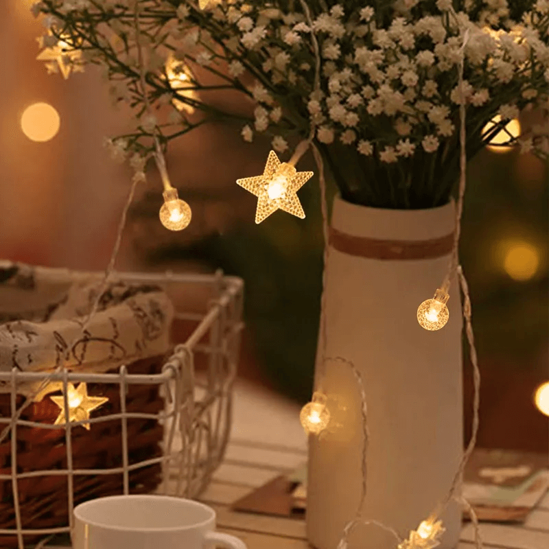 Christmas-Themed LED String Lights - Snowflakes, Reindeer, Star, Christmas Tree