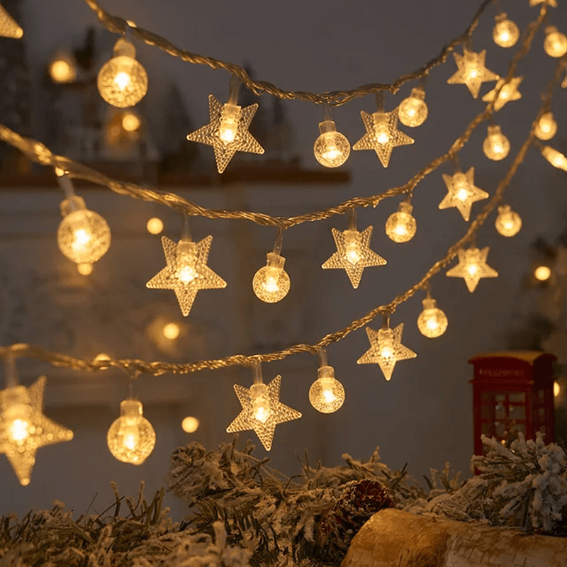 Christmas-Themed LED String Lights - Snowflakes, Reindeer, Star, Christmas Tree