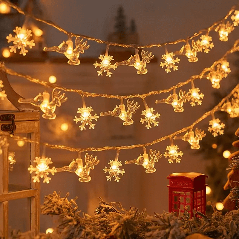 Christmas-Themed LED String Lights - Snowflakes, Reindeer, Star, Christmas Tree