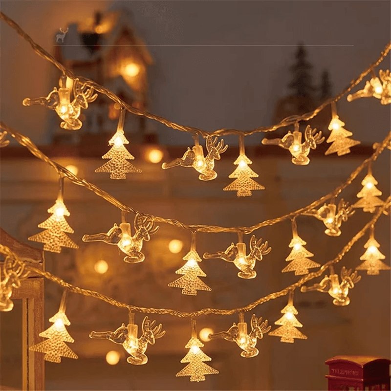Christmas-Themed LED String Lights - Snowflakes, Reindeer, Star, Christmas Tree