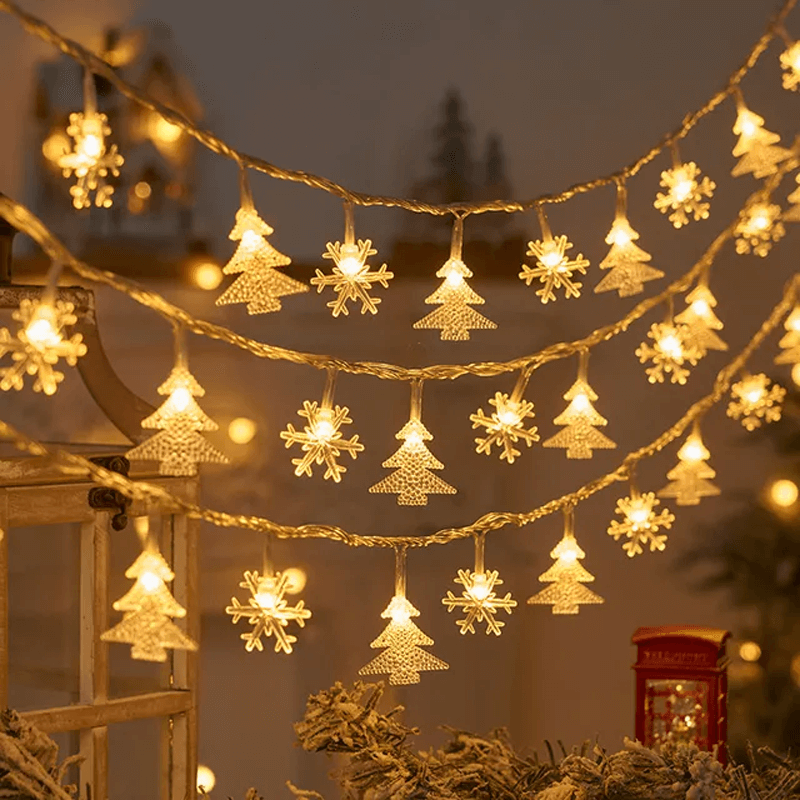 Christmas-Themed LED String Lights - Snowflakes, Reindeer, Star, Christmas Tree
