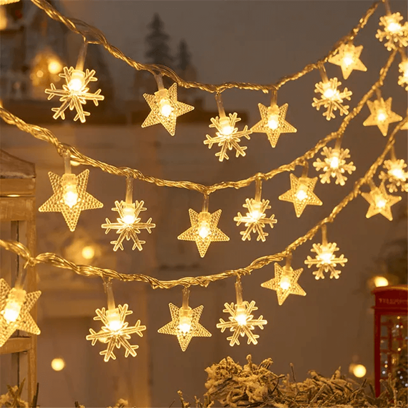 Christmas-Themed LED String Lights - Snowflakes, Reindeer, Star, Christmas Tree