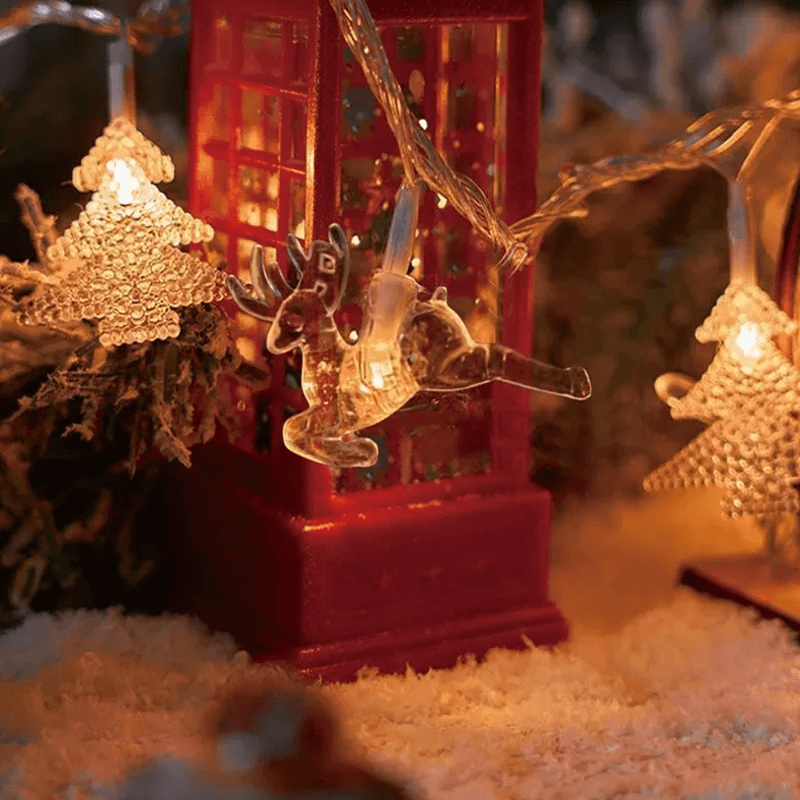 Christmas-Themed LED String Lights - Snowflakes, Reindeer, Star, Christmas Tree