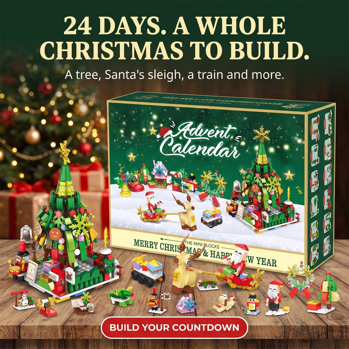 Christmas Tree and Santa's Sleigh Brick Advent Calendar, Mini Builds