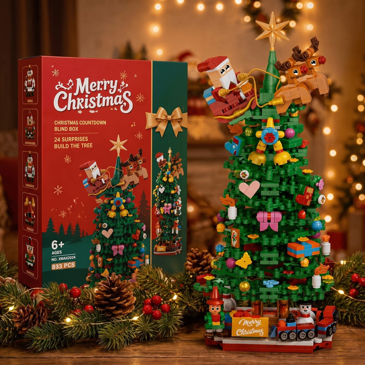 Christmas Tree Brick Advent Calendar, 24 Surprise Boxes, 833 Pieces