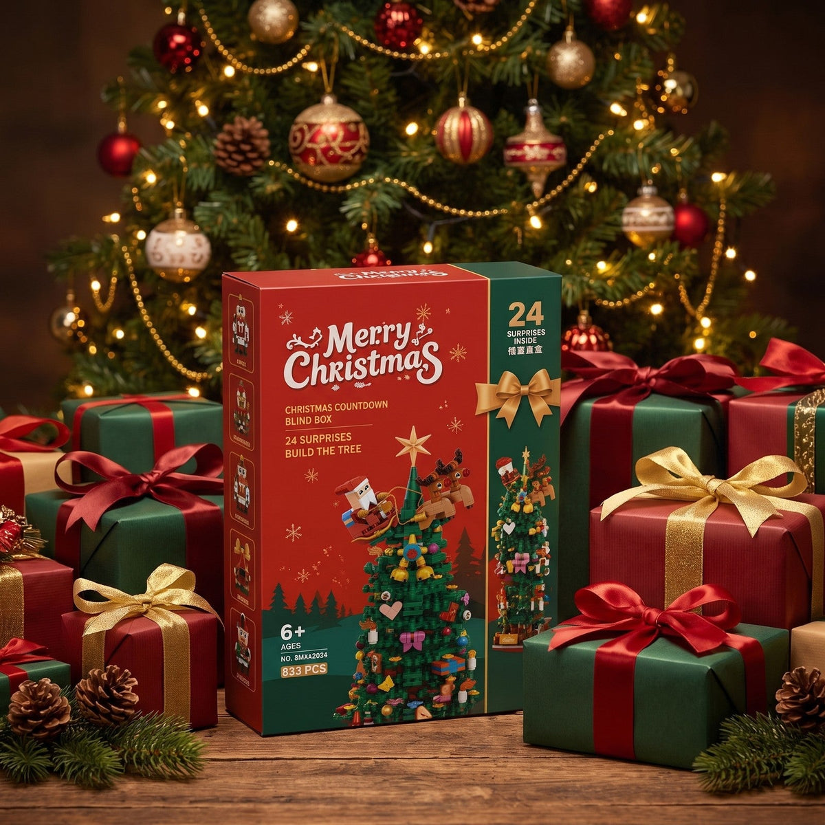 Christmas Tree Brick Advent Calendar, 24 Surprise Boxes, 833 Pieces