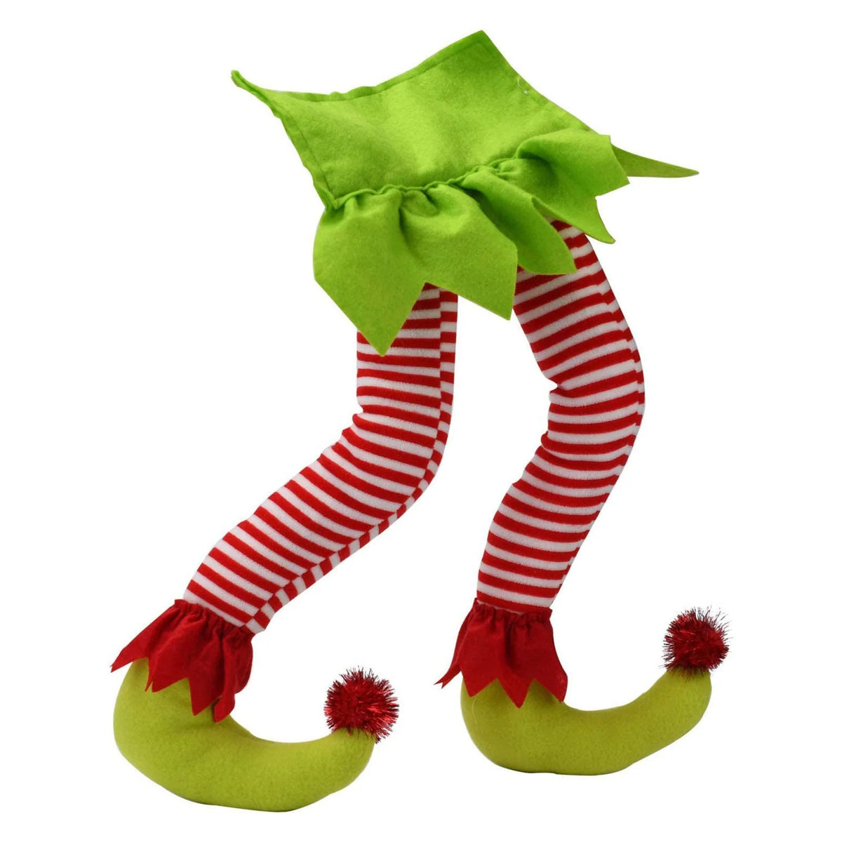 Christmas Tree Elf Decoration with Plush Striped Legs and Pointed Green Shoes
