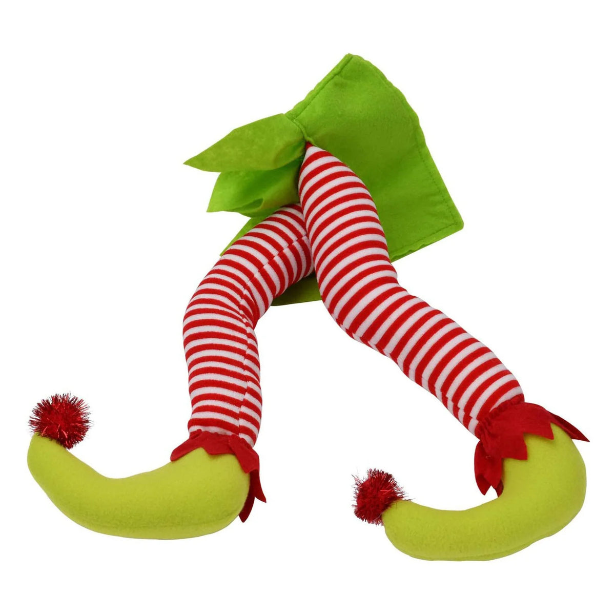Christmas Tree Elf Decoration with Plush Striped Legs and Pointed Green Shoes