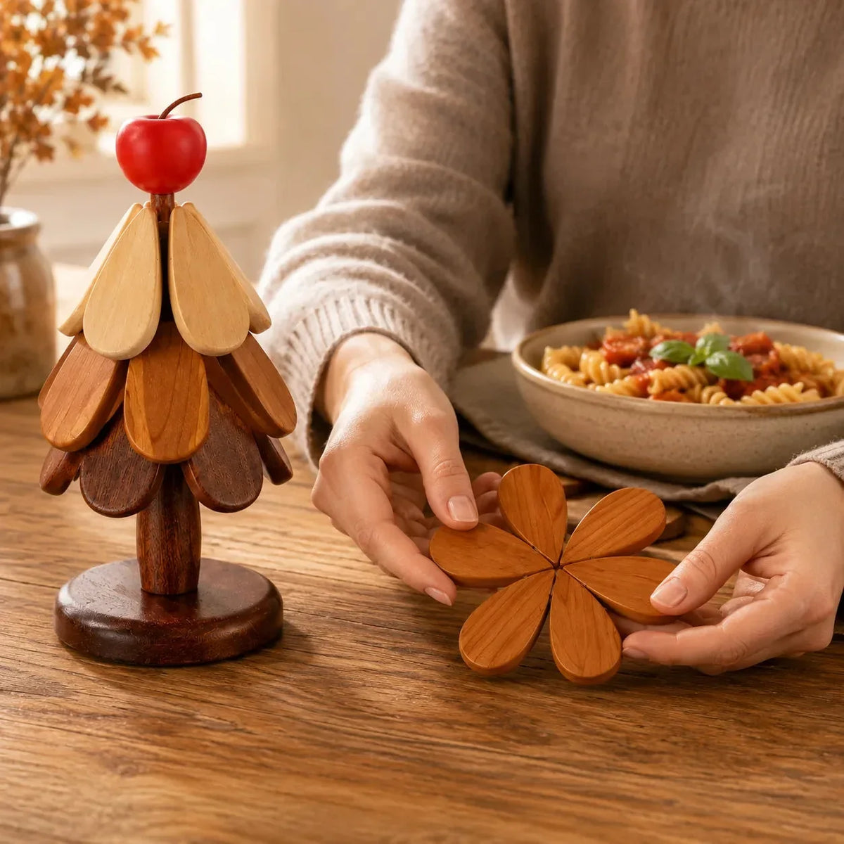 Christmas Tree Wooden Trivet with Detachable Elements