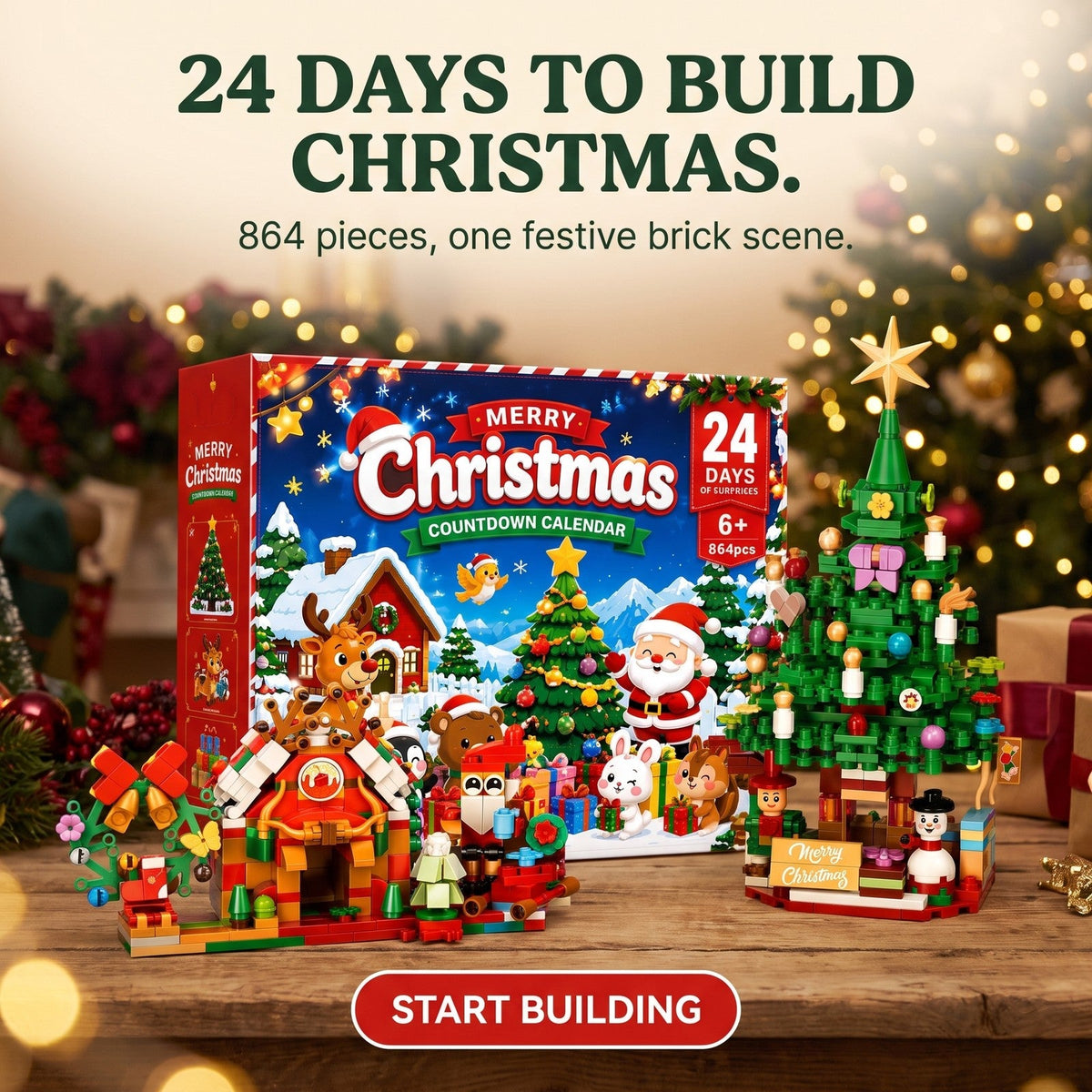Christmas Village Brick Advent Calendar, 864-Piece Holiday Scene
