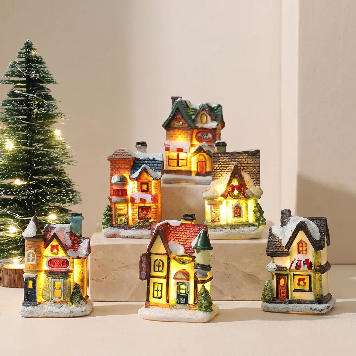 Christmas Village Decoration with Warm LED Lighting