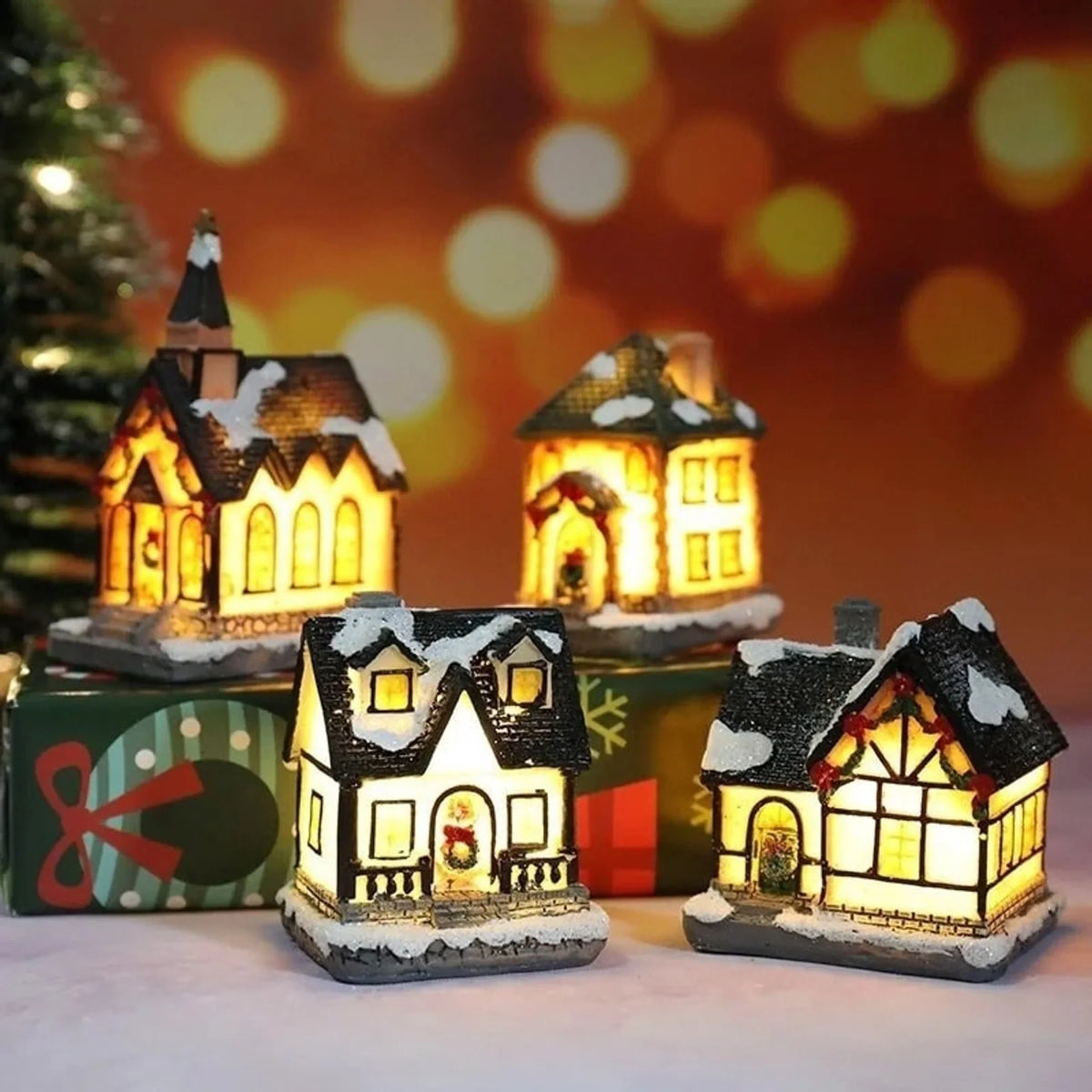 Christmas Village Decoration with Warm LED Lighting