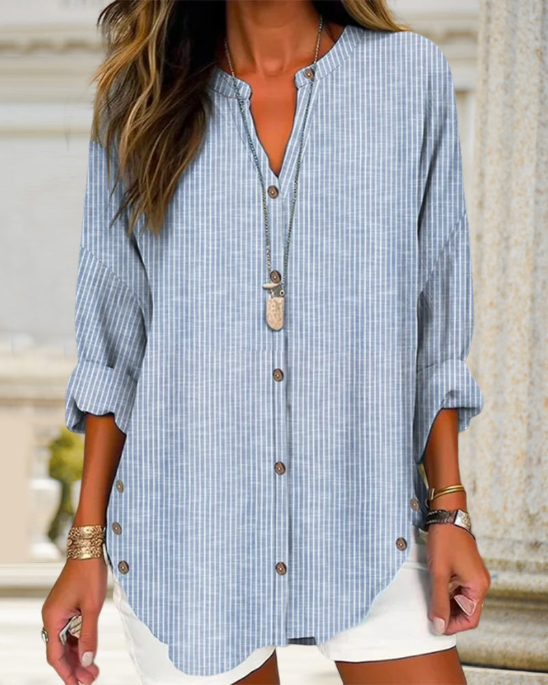 Image of Christy | Women's Button-Down Striped Blouse