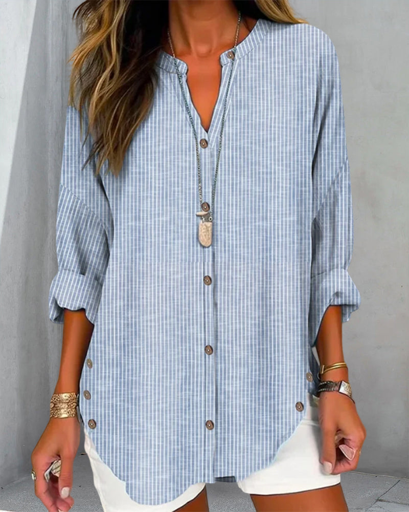 Image of Christy | Women's Button-Down Striped Blouse