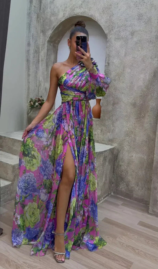 Image of Christy | Women's One Shoulder Floral Maxi Dress