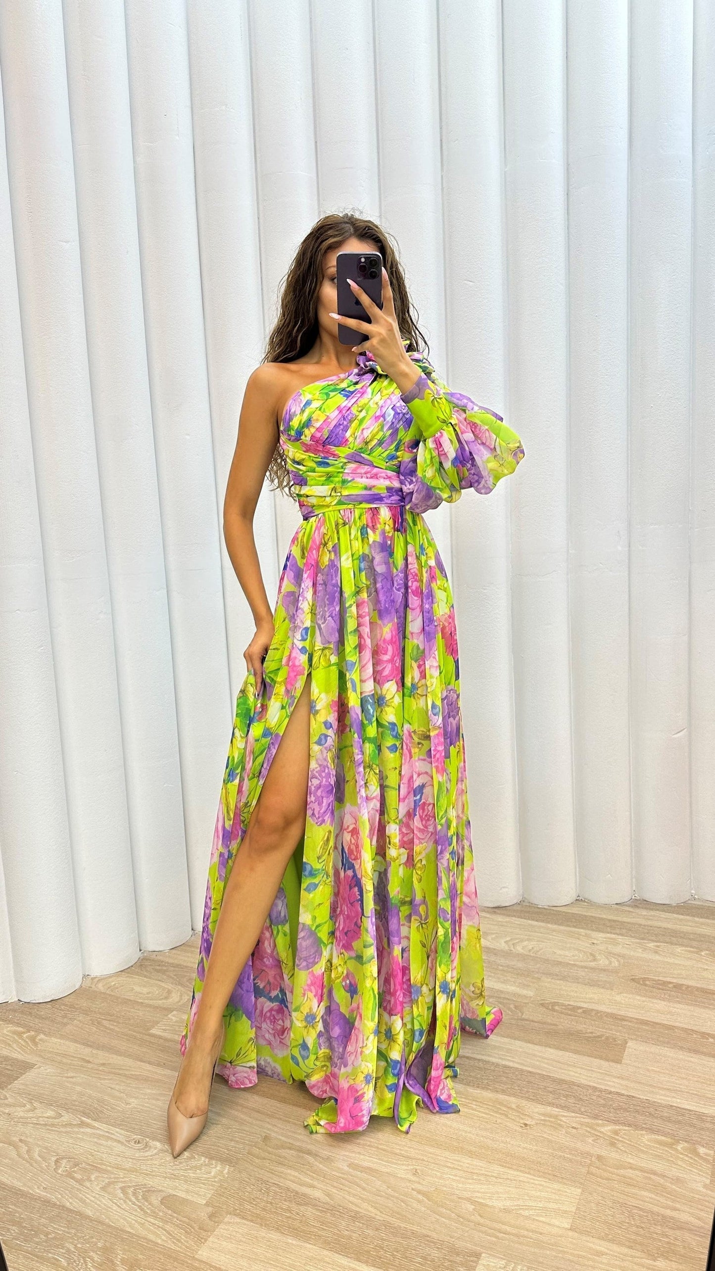 Image of Christy | Women's One Shoulder Floral Maxi Dress