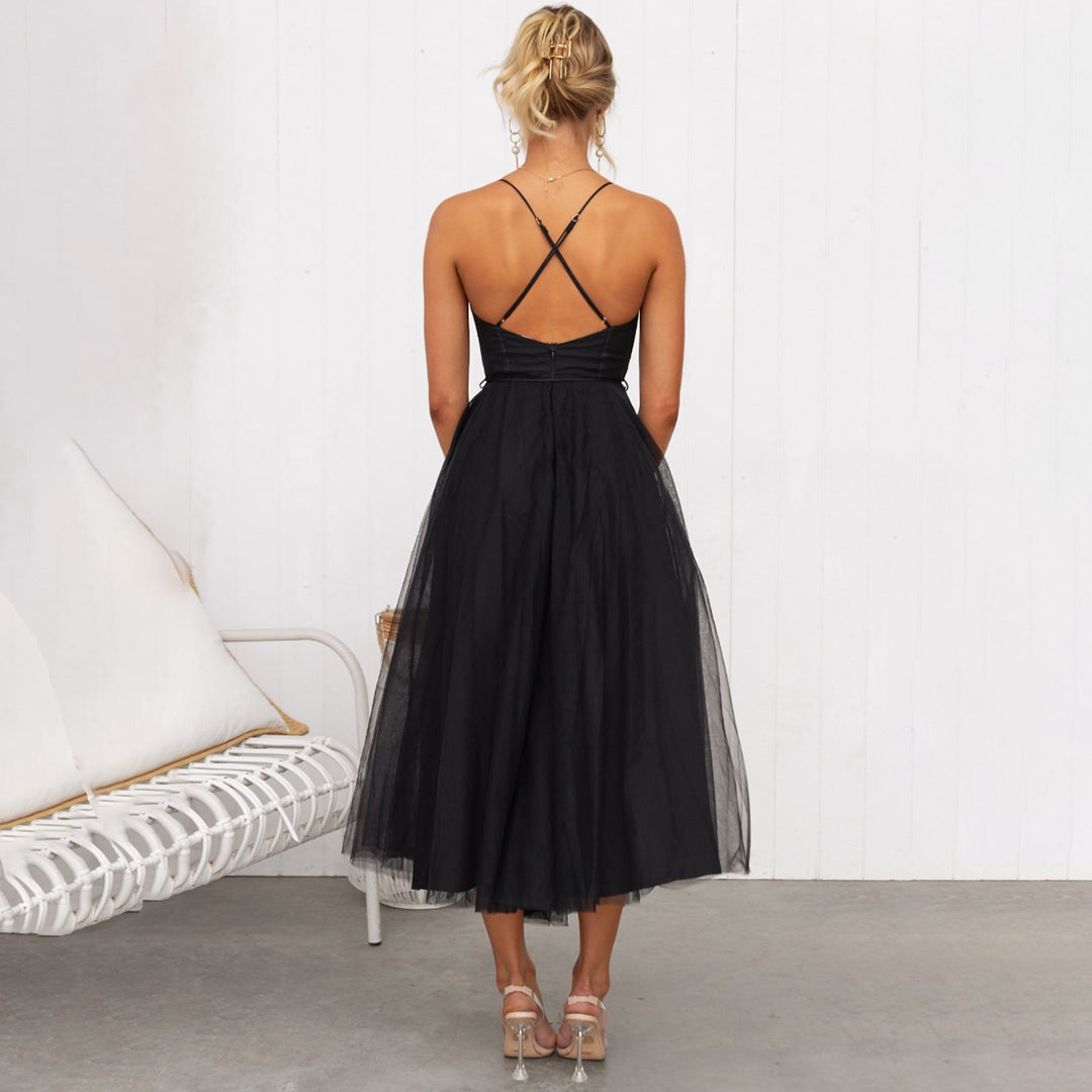 Image of Cindy | Women's Spaghetti Strap A-Line Midi Dress