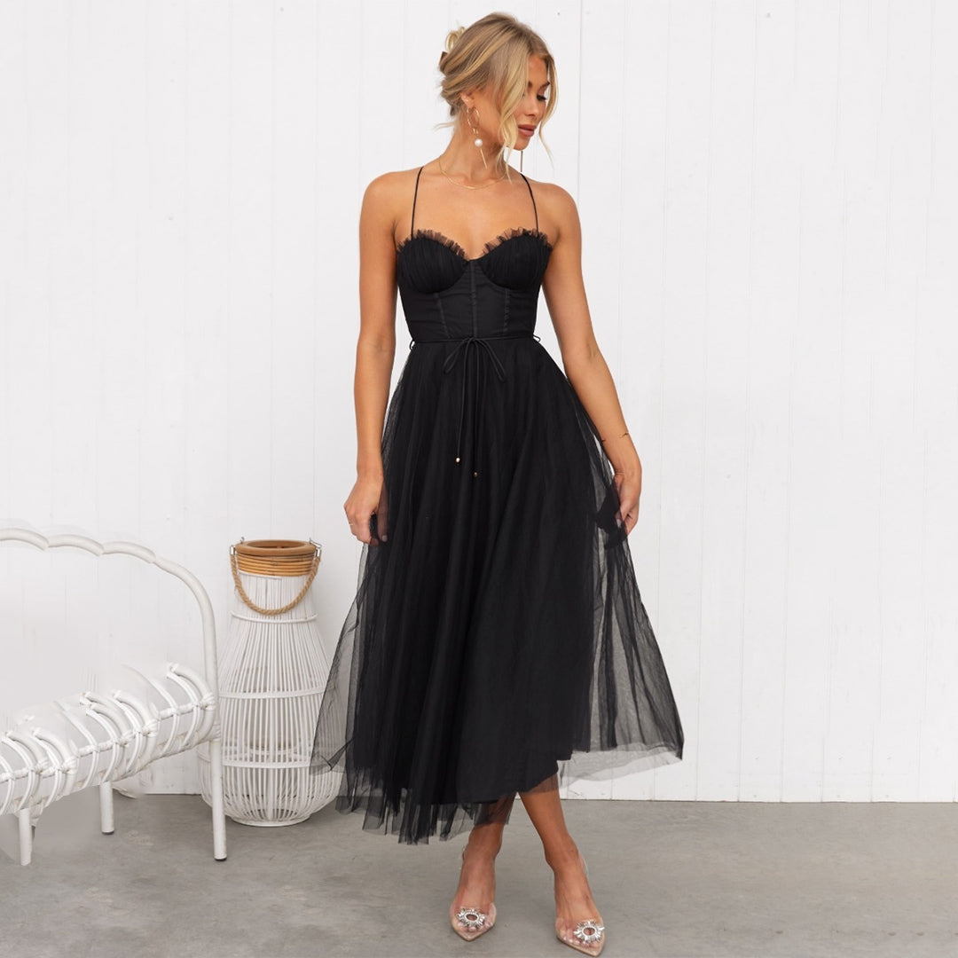 Image of Cindy | Women's Spaghetti Strap A-Line Midi Dress