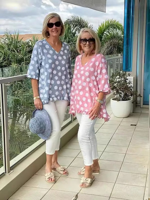 Image of Clara | Women's V-Neck Polka Dot Top