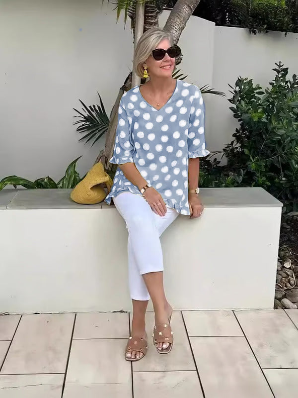 Image of Clara | Women's V-Neck Polka Dot Top