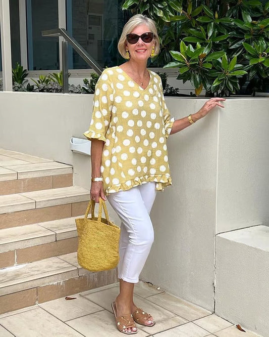 Image of Clara | Women's V-Neck Polka Dot Top