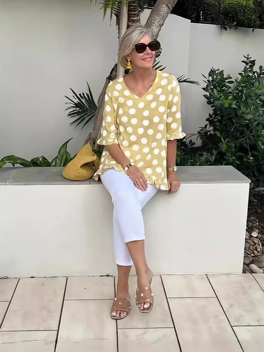Image of Clara | Women's V-Neck Polka Dot Top