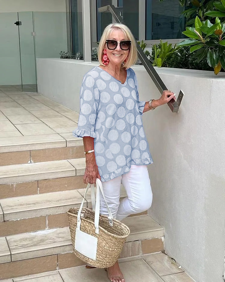Image of Clara | Women's V-Neck Polka Dot Top