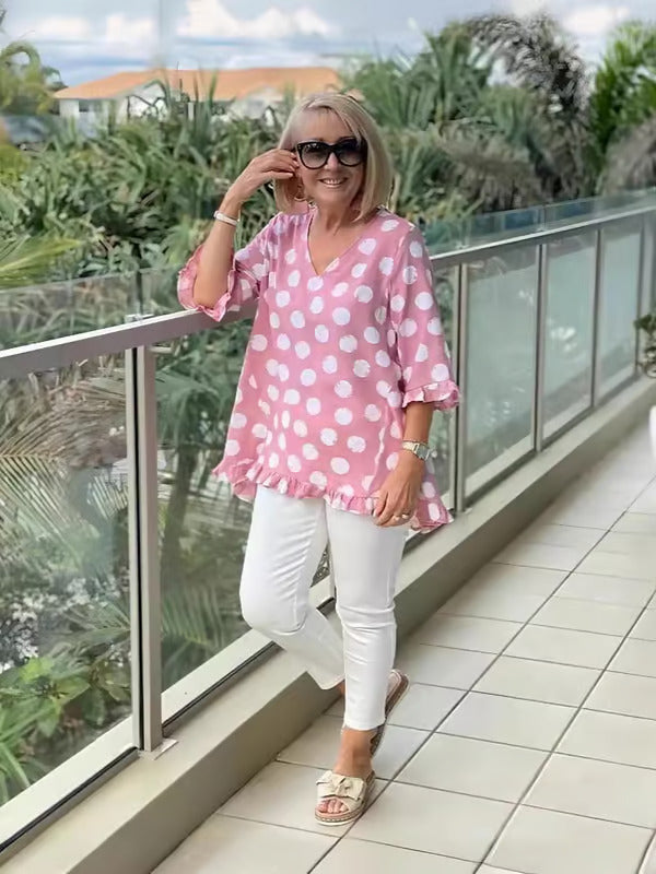 Image of Clara | Women's V-Neck Polka Dot Top