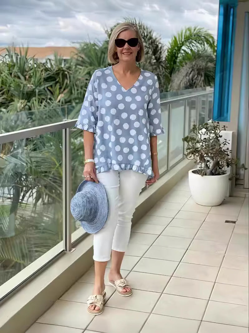 Image of Clara | Women's V-Neck Polka Dot Top