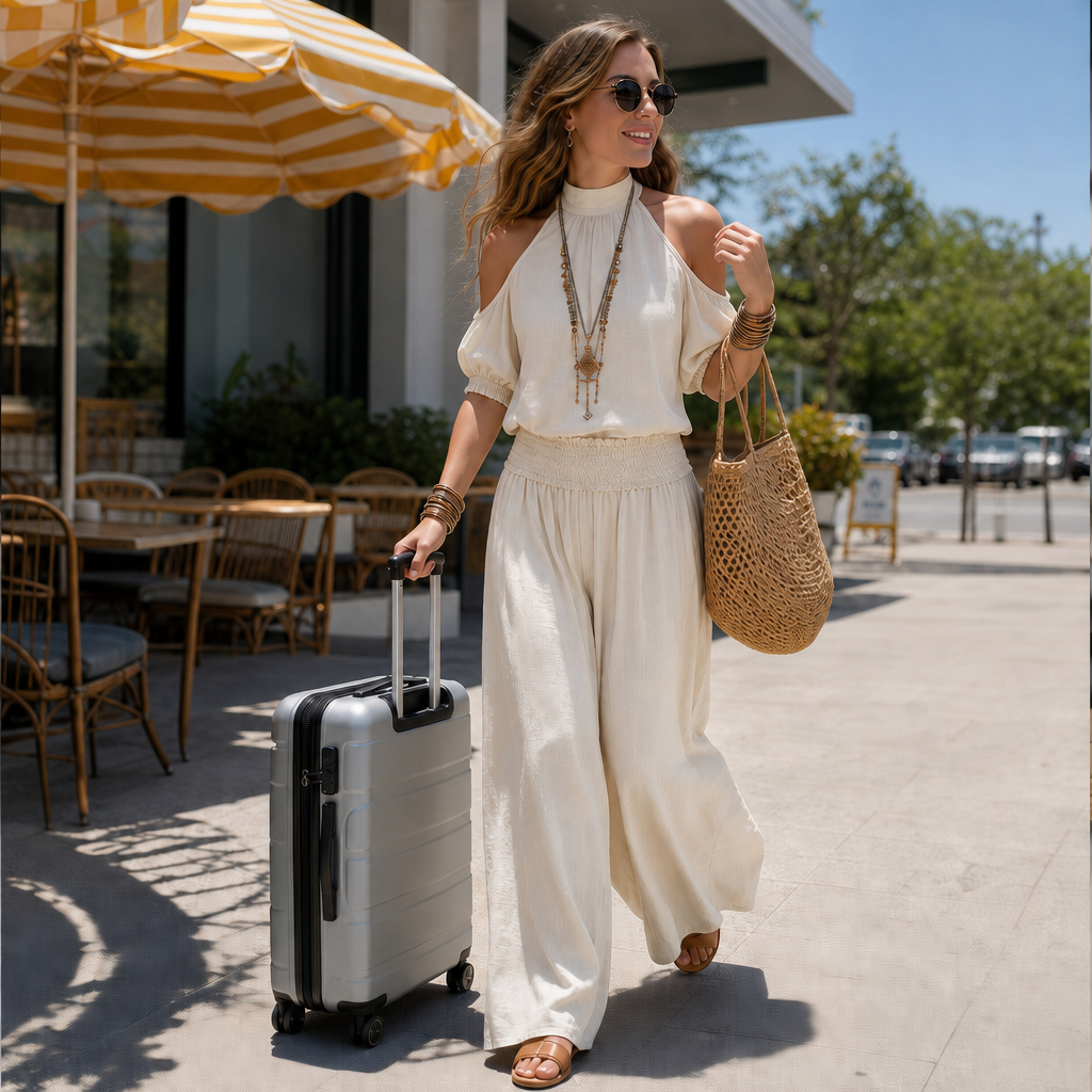 Cold Shoulder Wide Leg Pants Set