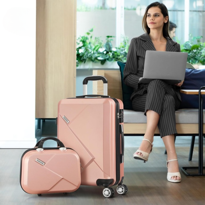 Compact 2-Piece Carry-On Luggage Set with Trolley Bag and Spinner Wheels