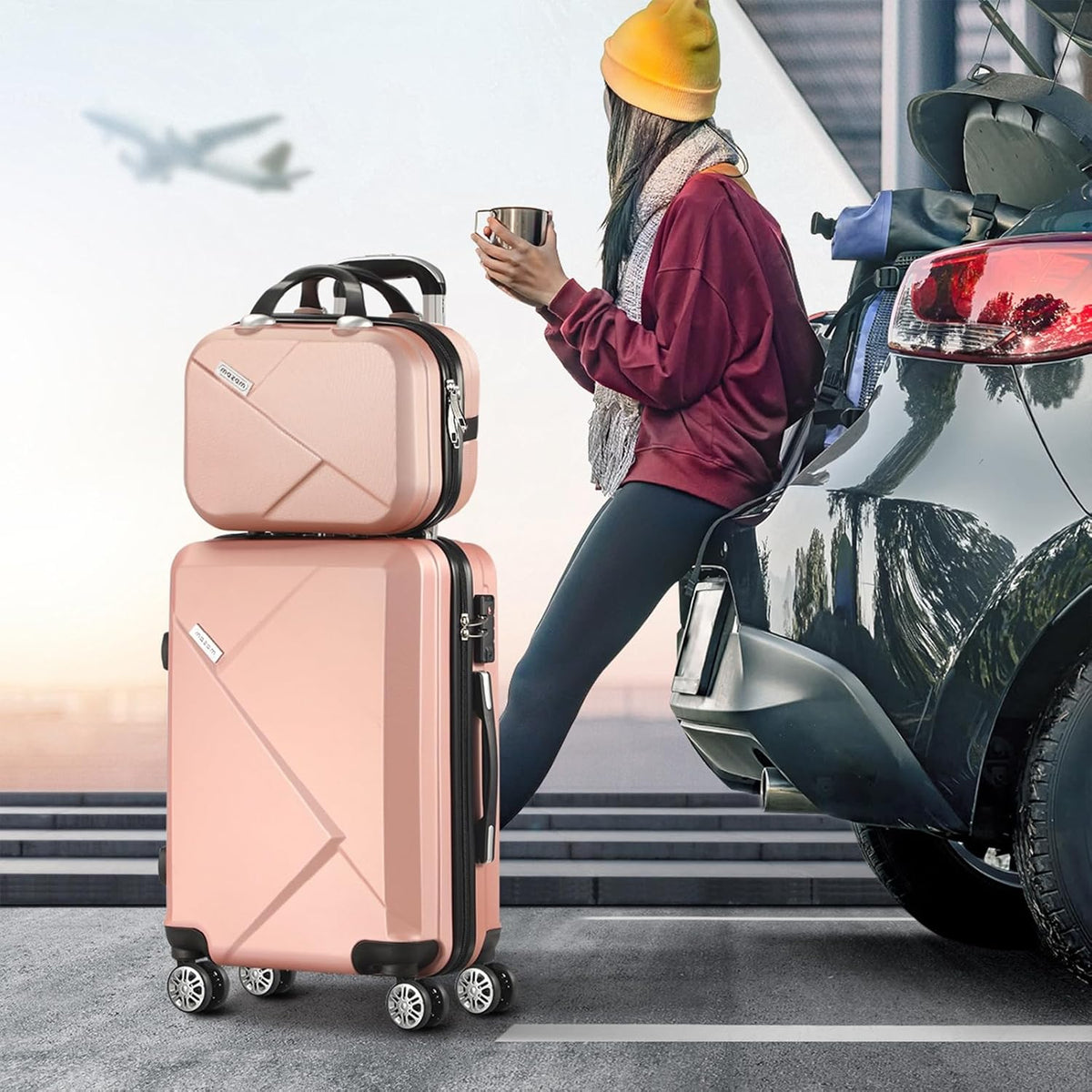 Compact 2-Piece Carry-On Luggage Set with Trolley Bag and Spinner Wheels