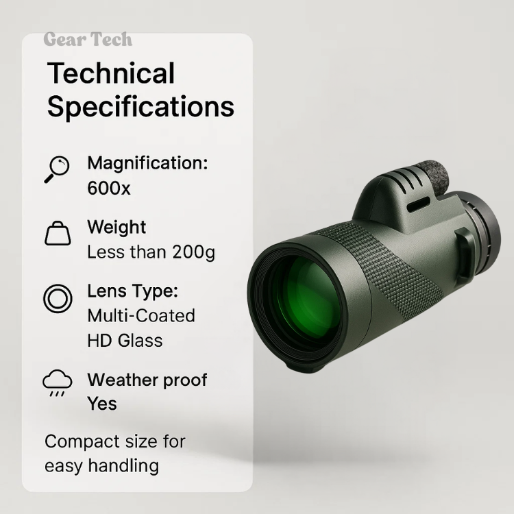 Compact 600x Ultra-Zoom Monocular with HD Lens – Lightweight for Hiking, Birdwatching & Sports Events