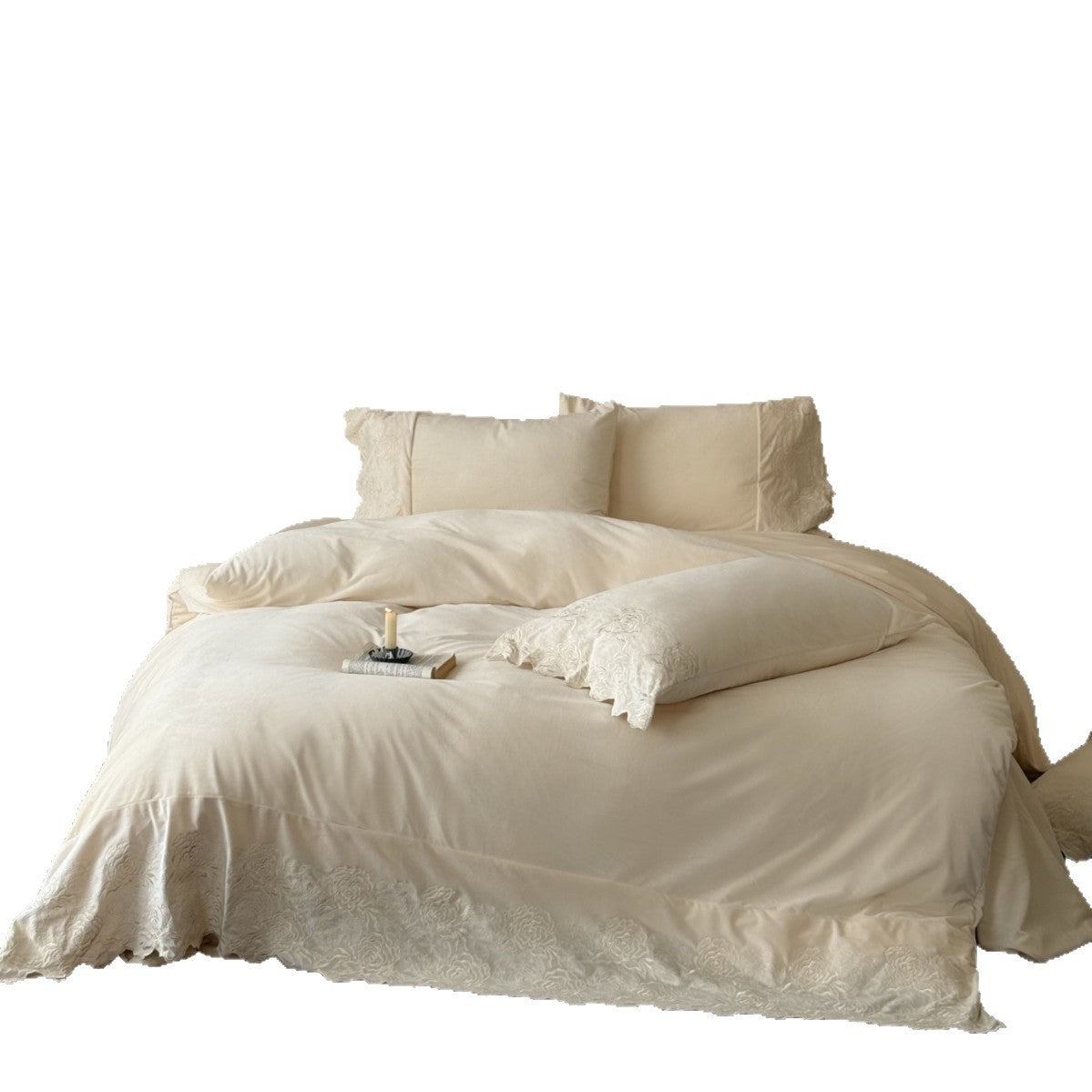Cotton Sateen Bedding Set with Delicate Lace Trim Ruffle and Satin Finish