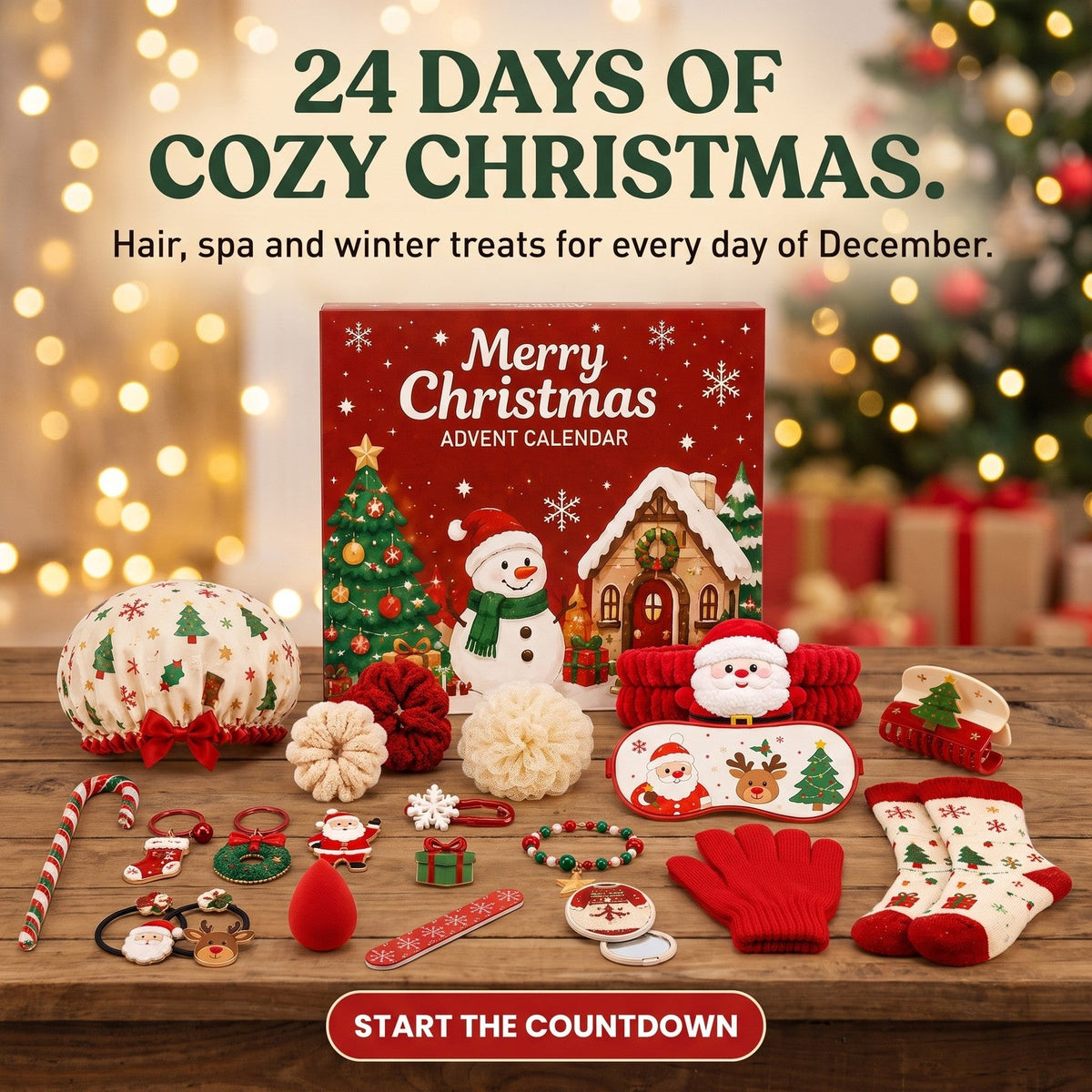 Cosy Christmas Accessories Advent Calendar, 24 Hair, Spa and Pamper Treats