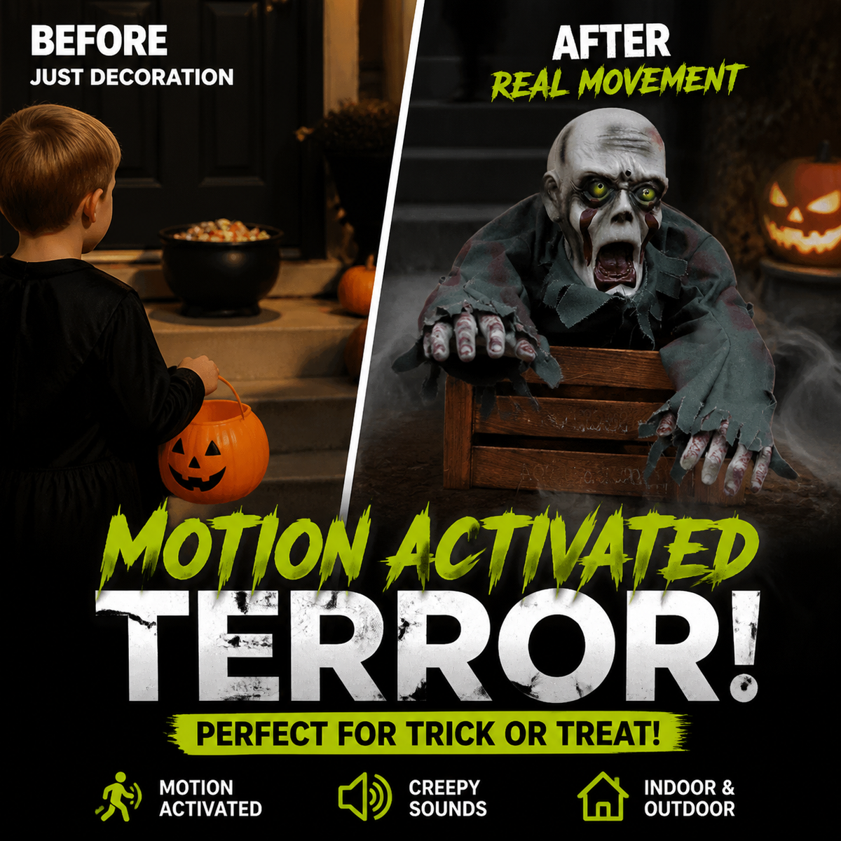 Crawling Ghost Prop | Animated Halloween Decoration with Glowing Eyes & Sound
