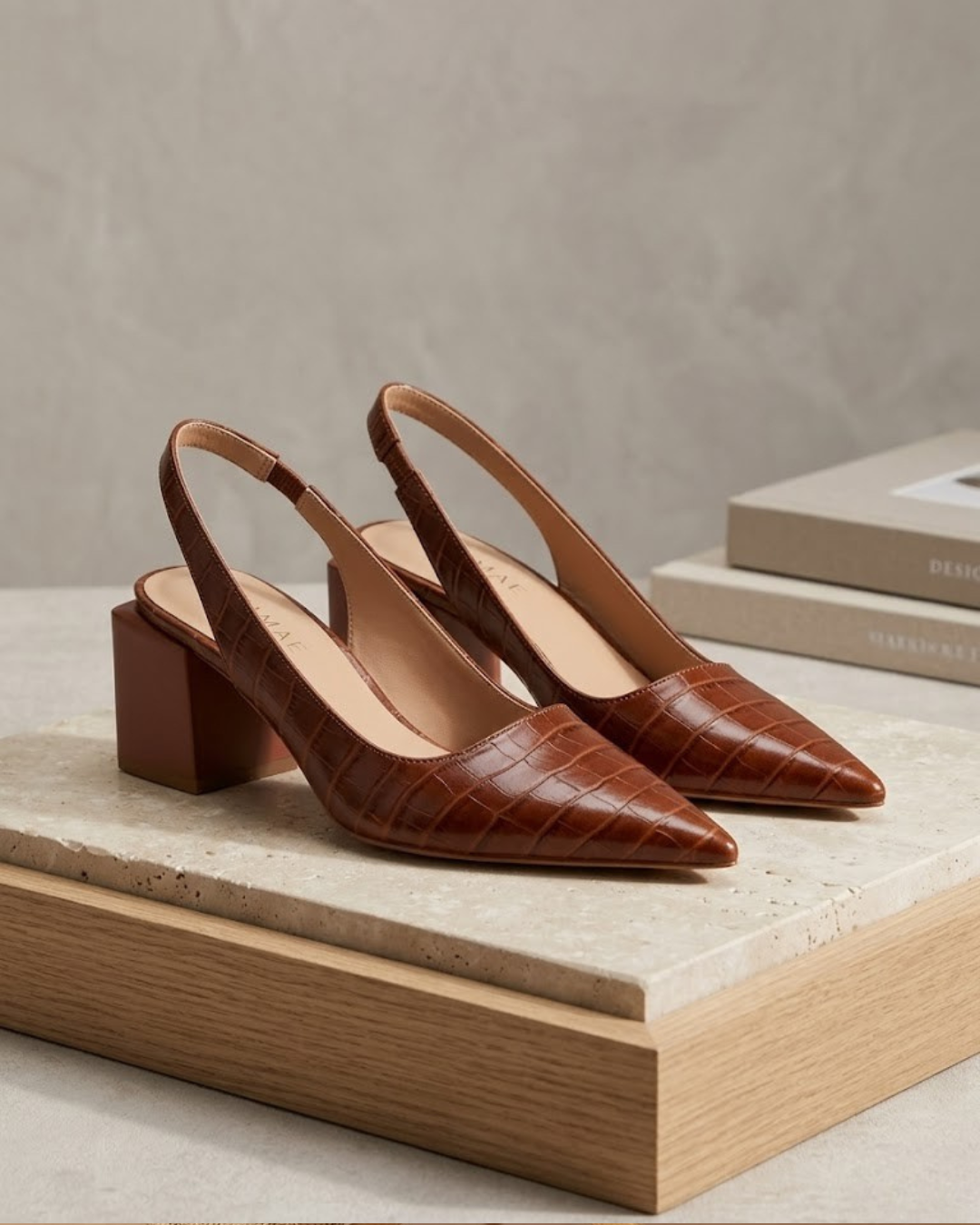 Croc-Effect Slingback Heels