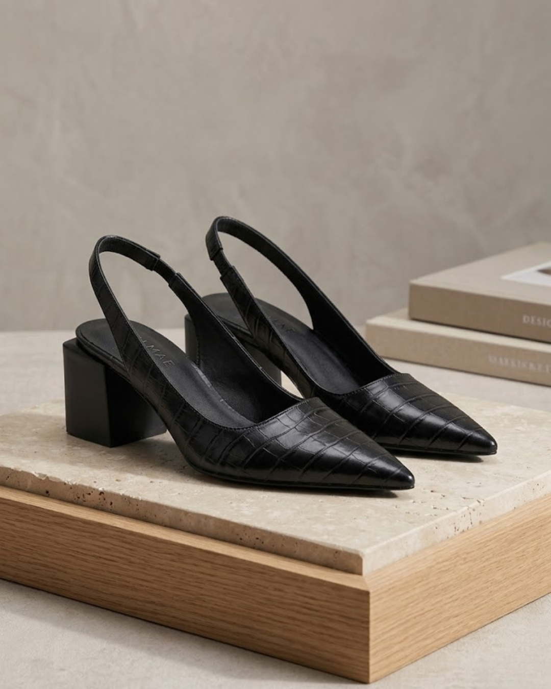 Croc-Effect Slingback Heels