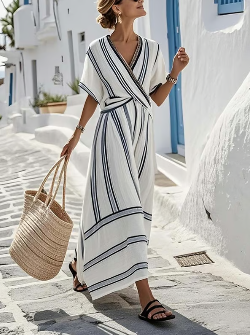 Cross-Neck Linen Dress