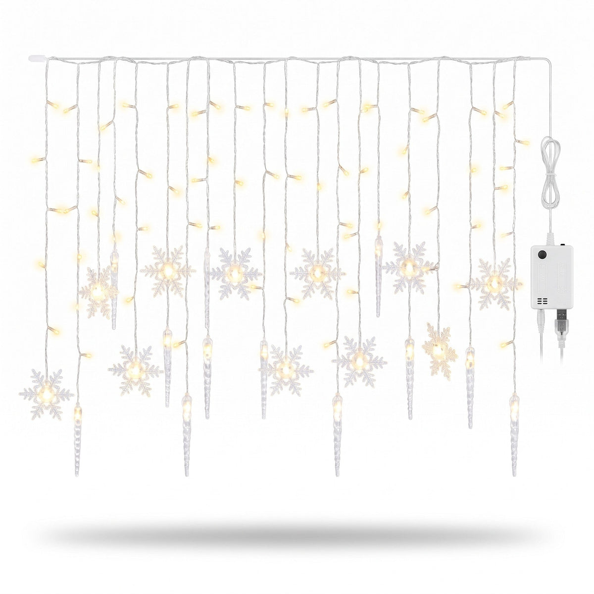 Curtain Lights - 100 LED Snowflakes and Icicles with USB or Battery Operation