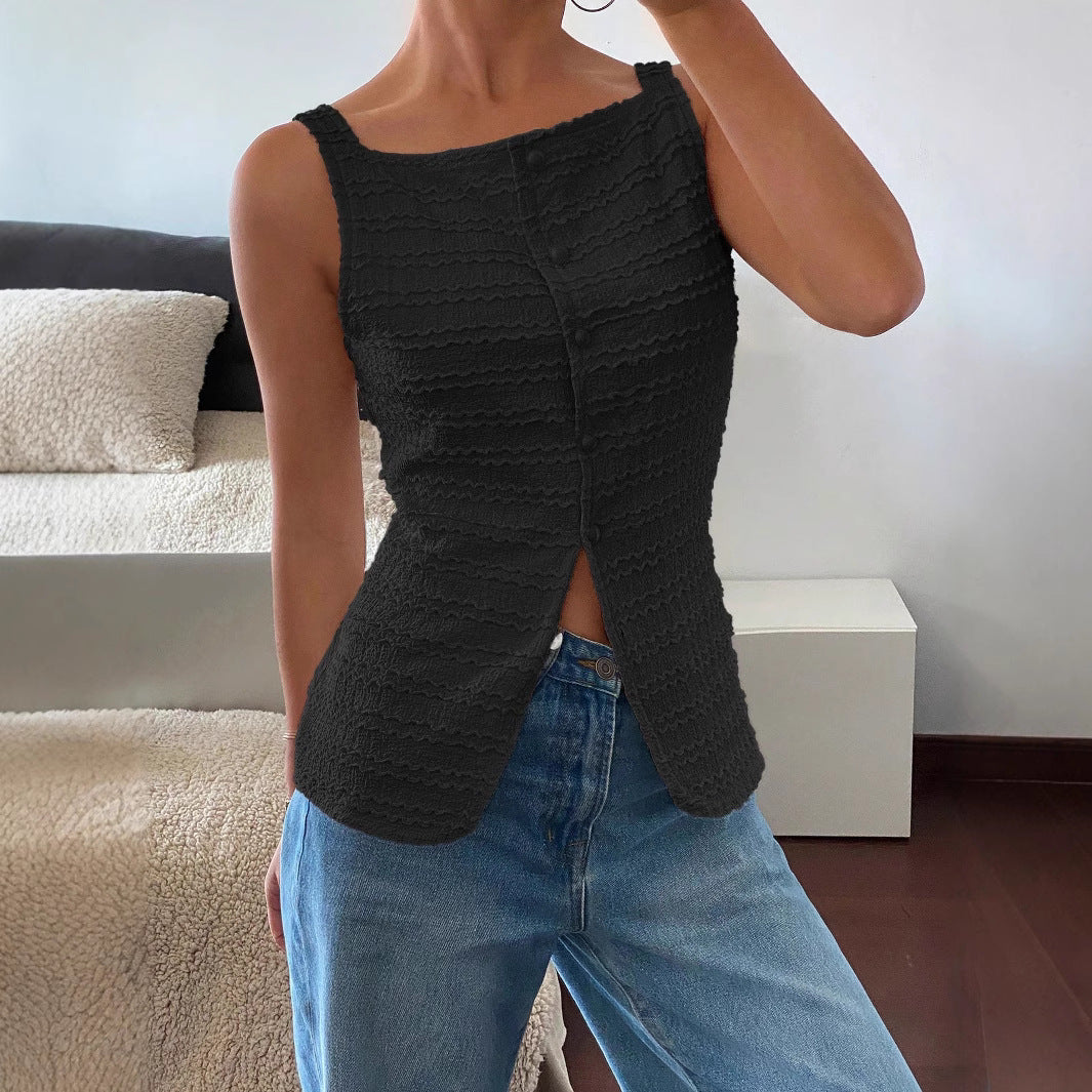 Image of Cynthia | Women's Button-Front Square Neck Sleeveless Top