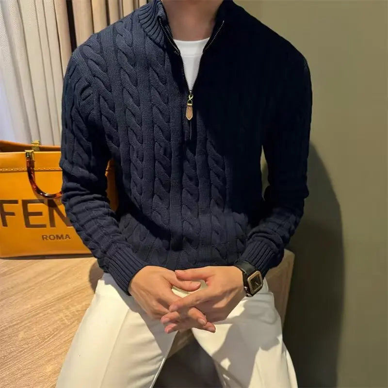 Deacon | Men's Zip-Up Cable Knit Sweater - Image 1