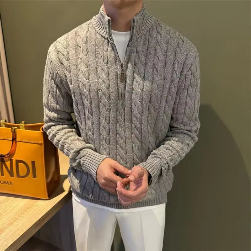 Deacon | Men's Zip-Up Cable Knit Sweater - Image 1