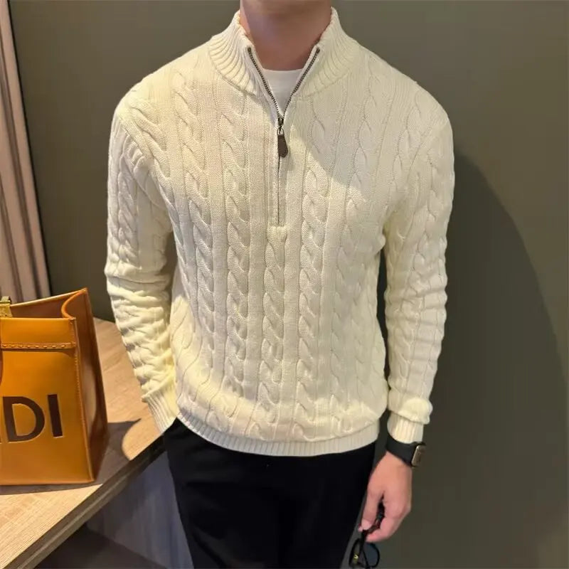 Deacon | Men's Zip-Up Cable Knit Sweater - Image 1