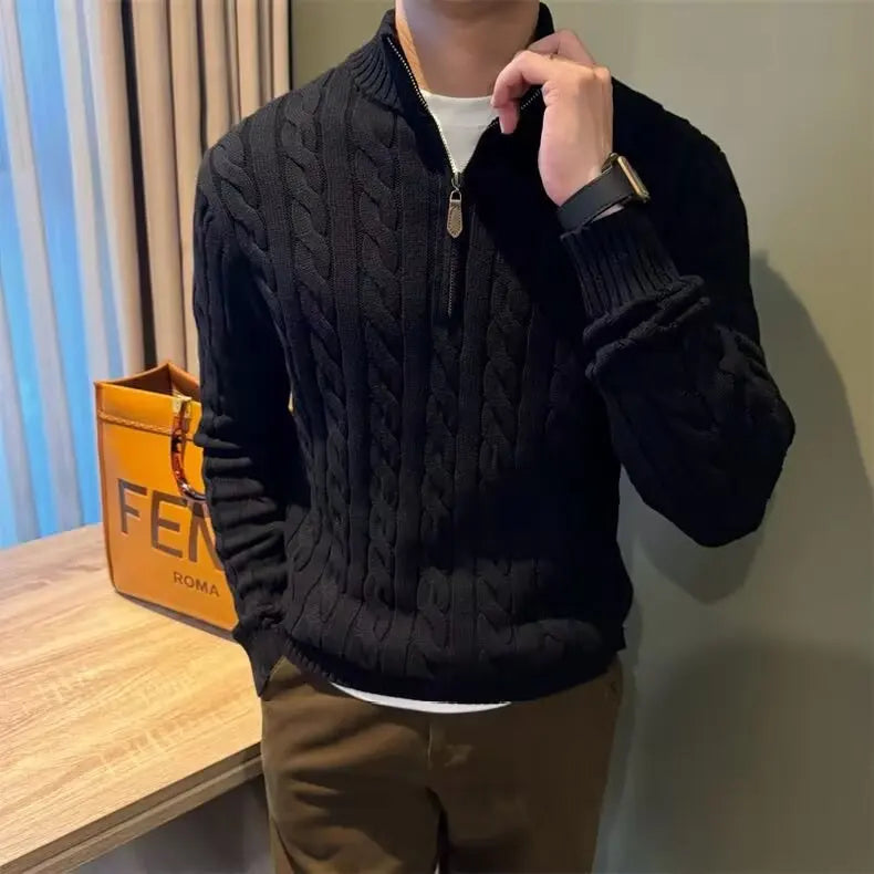 Deacon | Men's Zip-Up Cable Knit Sweater - Image 1