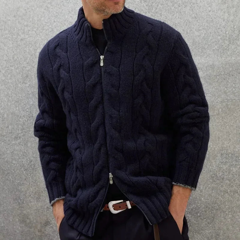 Deacon | Men's Zip-Up Cable Knit Sweater - Image 1
